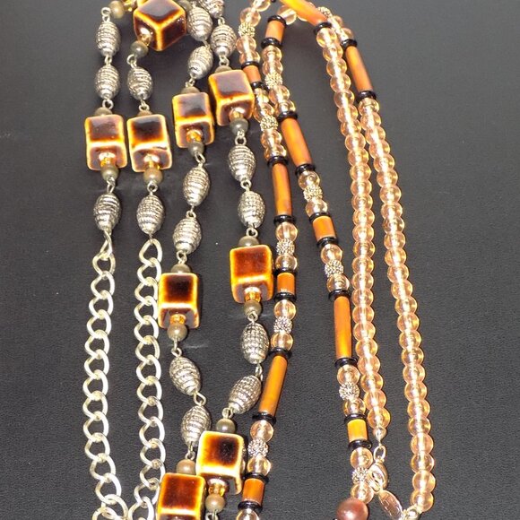 Lot 13 Vintage Bohemian Necklaces Bundle. Wood Glass Ceramic Shell Semi-Precious - Picture 6 of 13